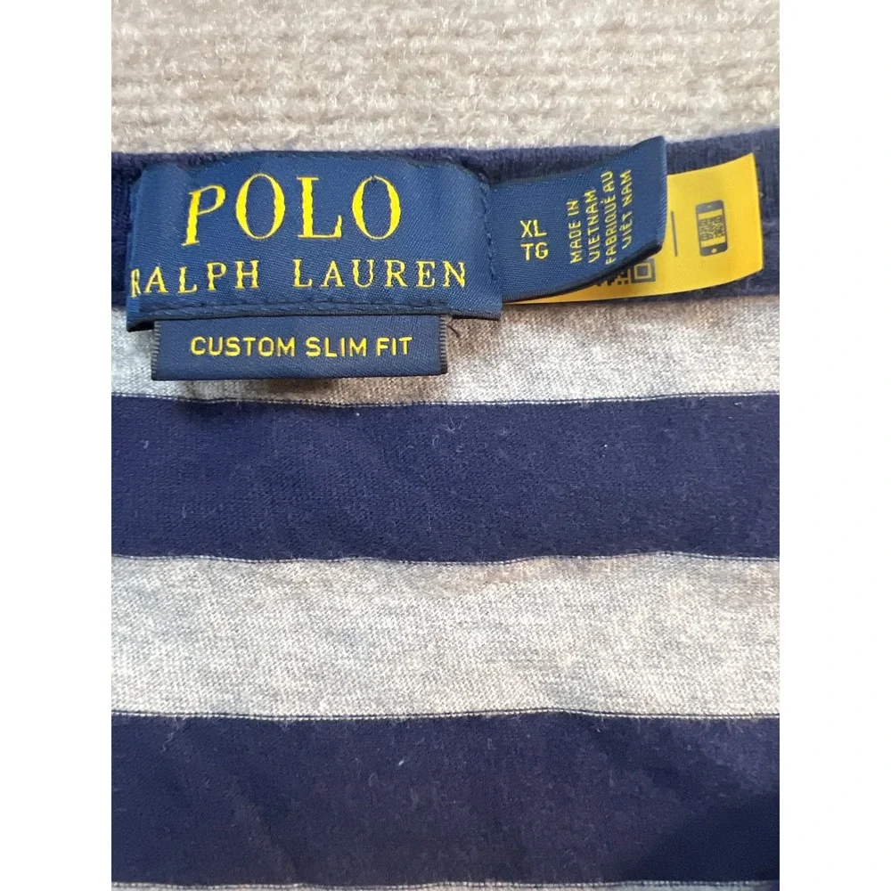 Polo Ralph Lauren Mens‎ XL Custom Slim Fit Striped T-Shirt Navy Grey Cotton Tee